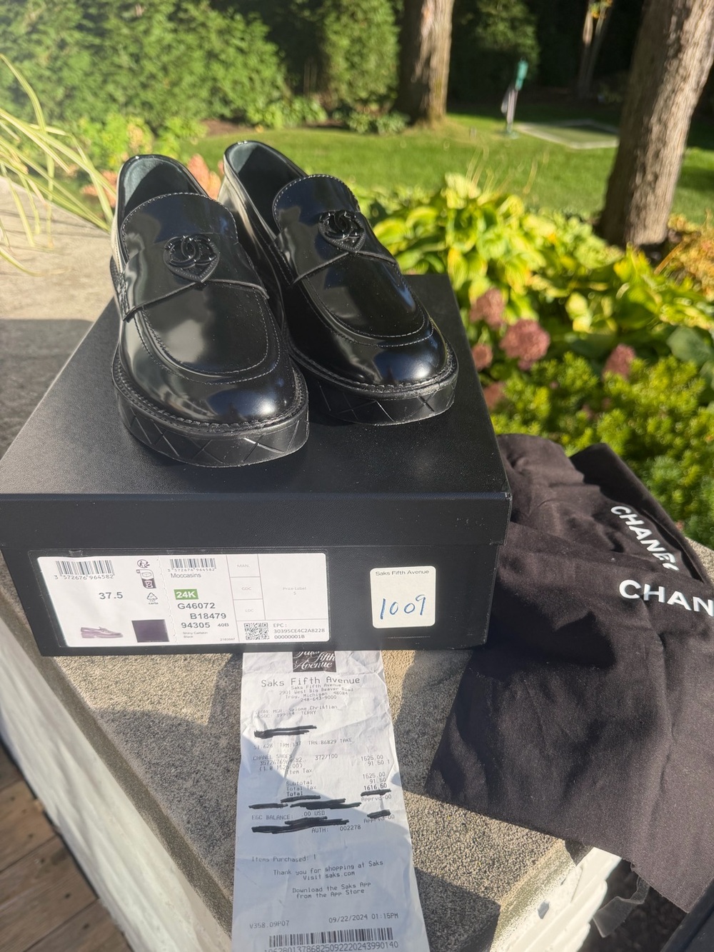 CHANEL Black Patent Leather Slip-On Loafers with Quilted Sole